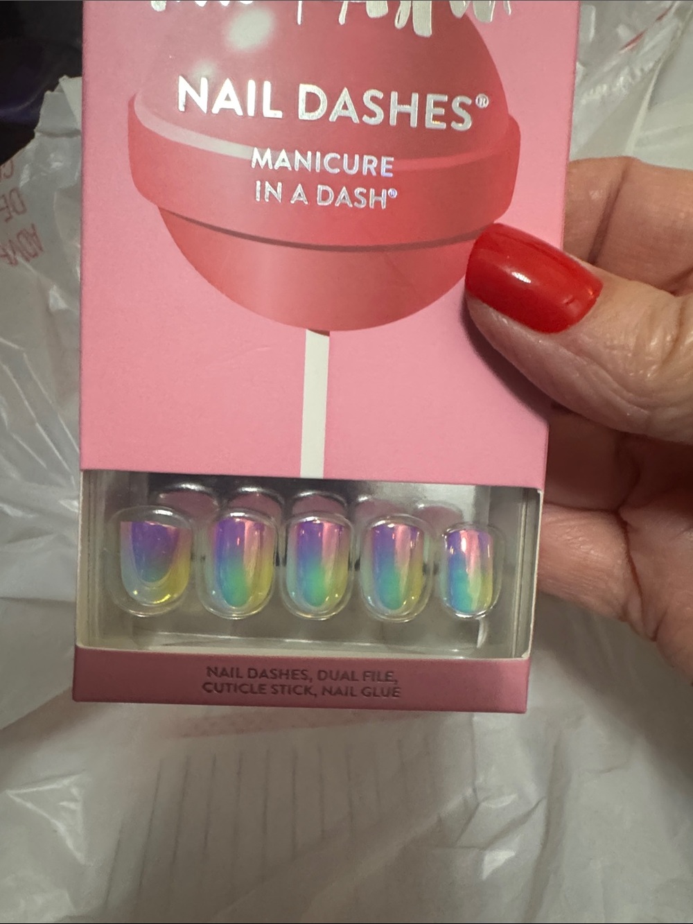 Nail Dashes Iridescent Rainbow Press-On Nails - Women Makeup Press-On Nails